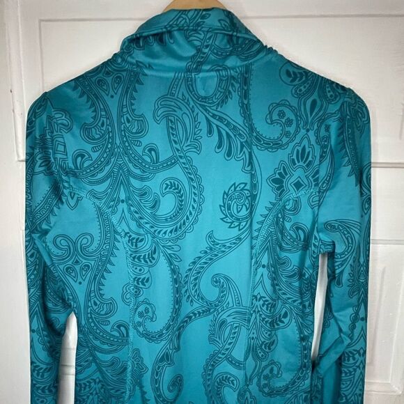 TEHAMA Long Sleeve Teal Paisley Athleisure Stretch Dress - Picture 11 of 12